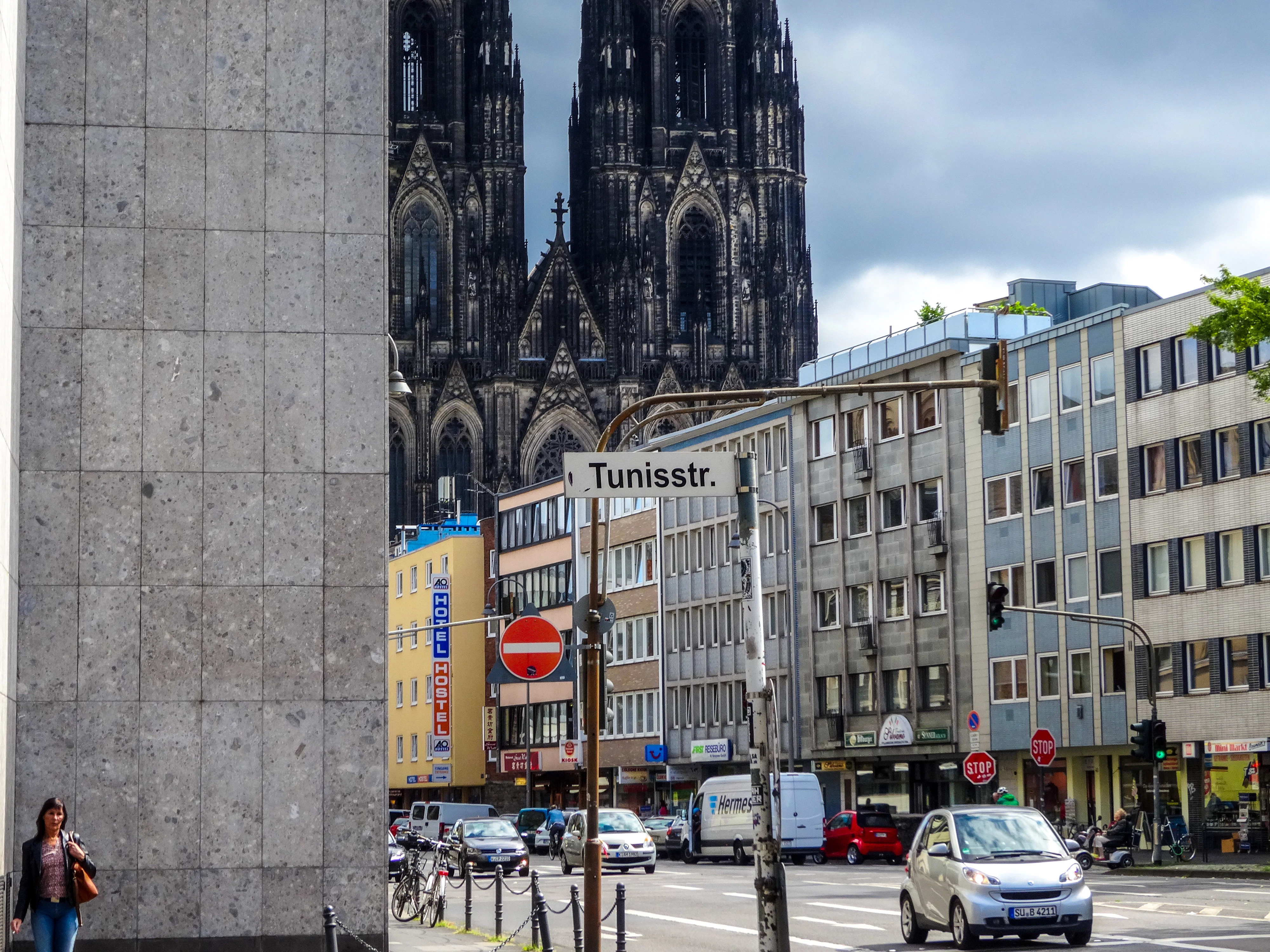 Street scene with cologne cathedral in background