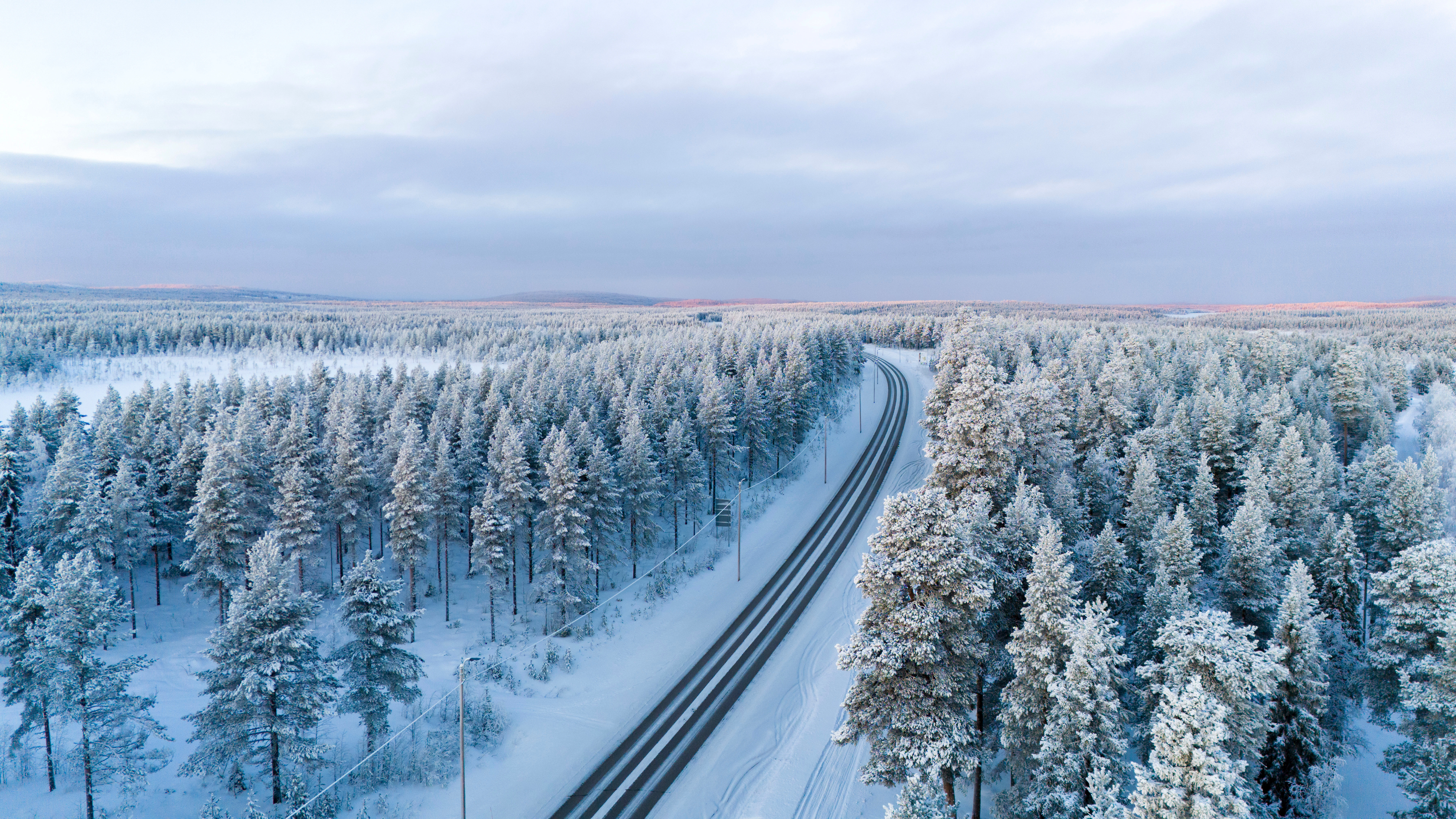 a train traveling through a snow covered forest