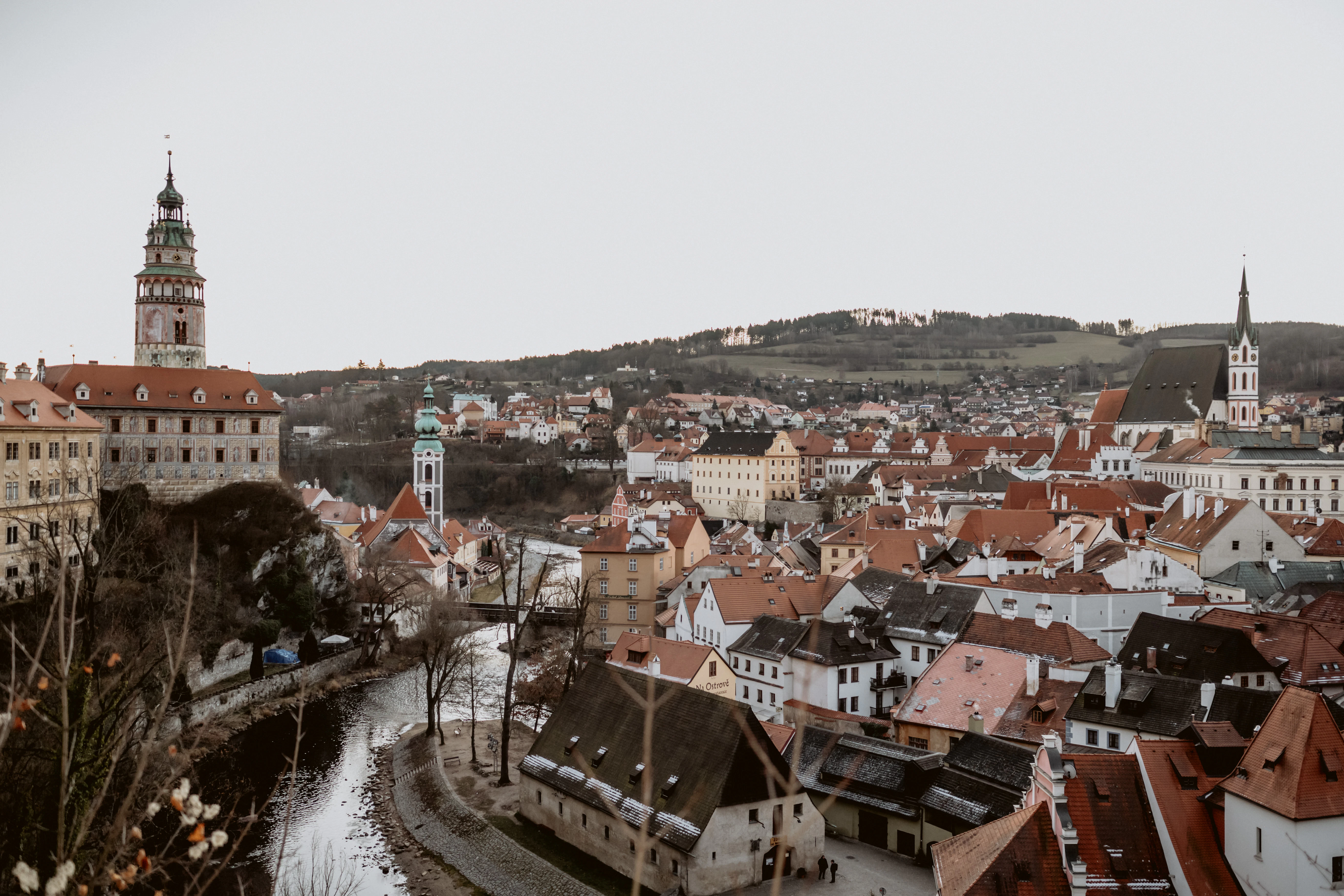 a view of a city with a river running through it